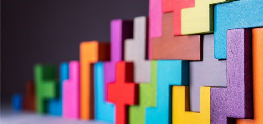 Building strategy with abstract colorful blocks
